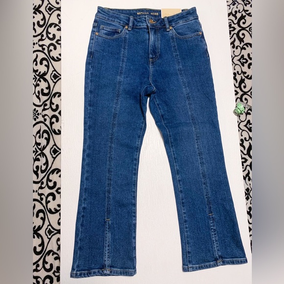 nwt MICHAEL Michael Kors Selma Cropped Flare High Rise Jeans Medium Indigo 4 - Picture 11 of 15